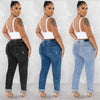 Ripped Diagonal Buckle Stretch Jeans