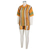 Hollow out See-through Contrast Color Lapels Knitted Shorts Suit