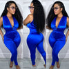 Deep V High Waist Glossy Jumpsuit