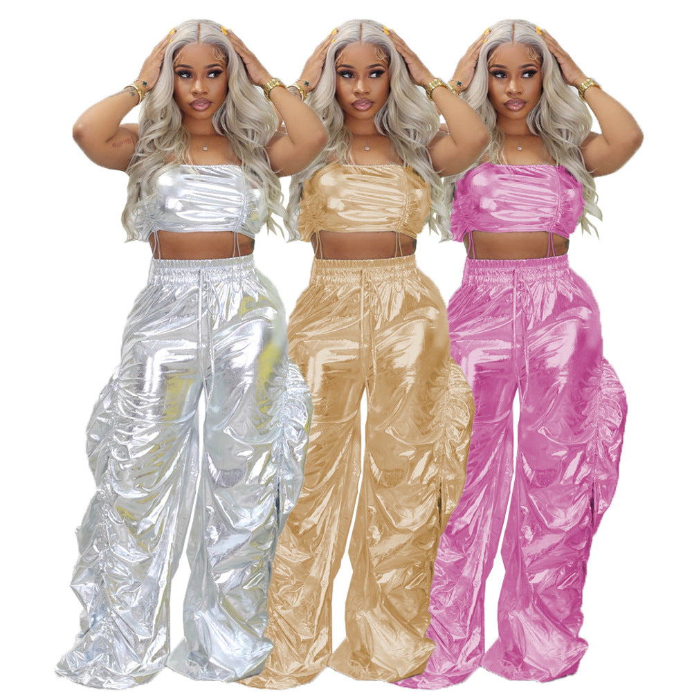 Hot stamping new personality street hip-hop nightclub two-piece set