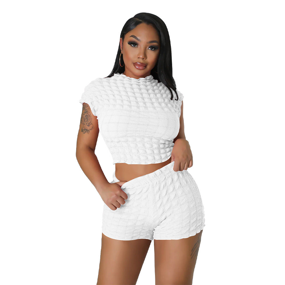 Cropped Shorts Popcorn Bubble Two-Piece Set