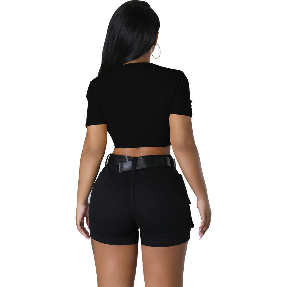 Solid Color Lace-up T-shirt