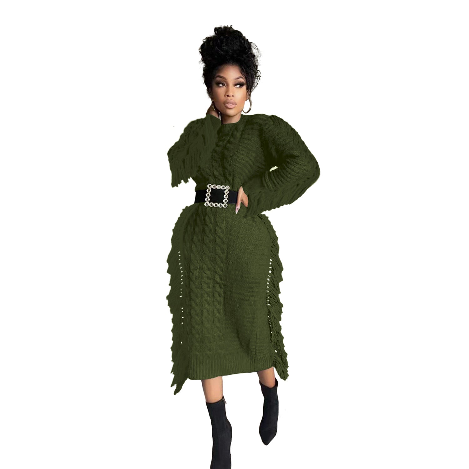 Long tassel edge fur dress