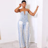 Tassel Hole Rhinestone Washing Water Denim Jumpsuit Female