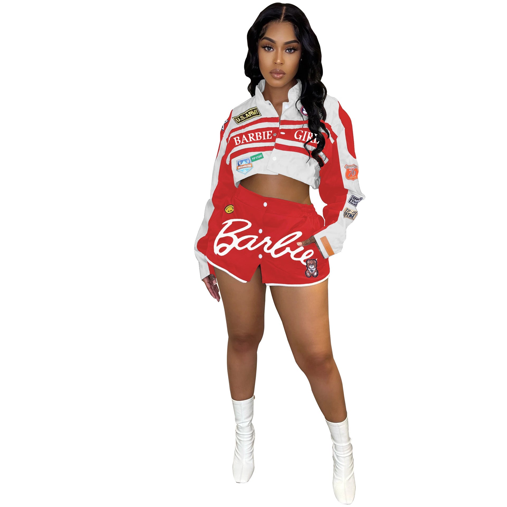 Motorcycle style detachable jacket short skirt 2PC set