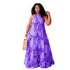 Pleated Strap Printing Exposed Back plus Size Swing dress