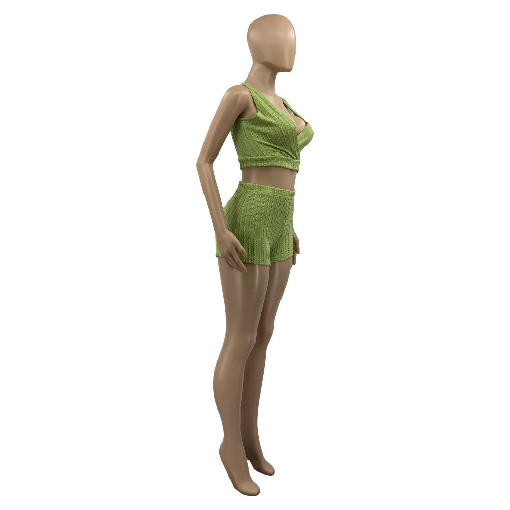 Puff Jacquard Vest Short Set