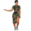 Camouflage Floral Split Mini Skirt Short Sleeve 2PC Set