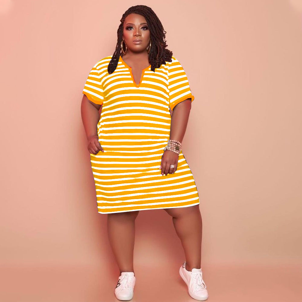 V-neck Striped Loose Dress