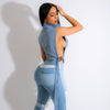 Lace-up Turtleneck Washed Sleeveless Denim Short Vest