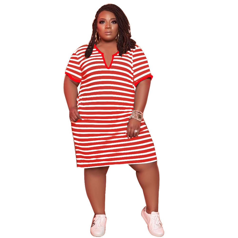 V-neck Striped Loose Dress