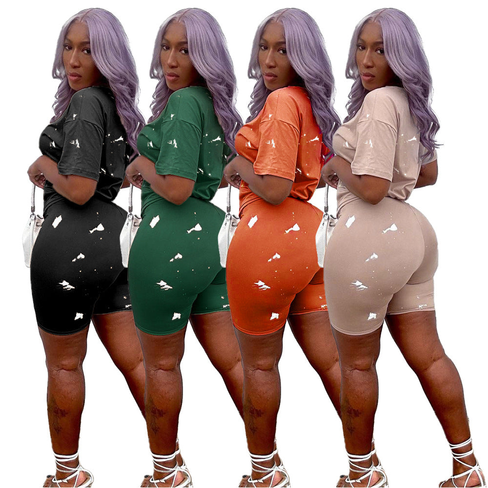 Tie-dyed Round Neck Leisure Sports Two-piece Set