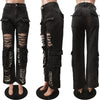 Perforated Burnt Flower Work Bag Micro Horn Denim Pants