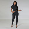 Pit stripe sports round neck tight and navel exposed set