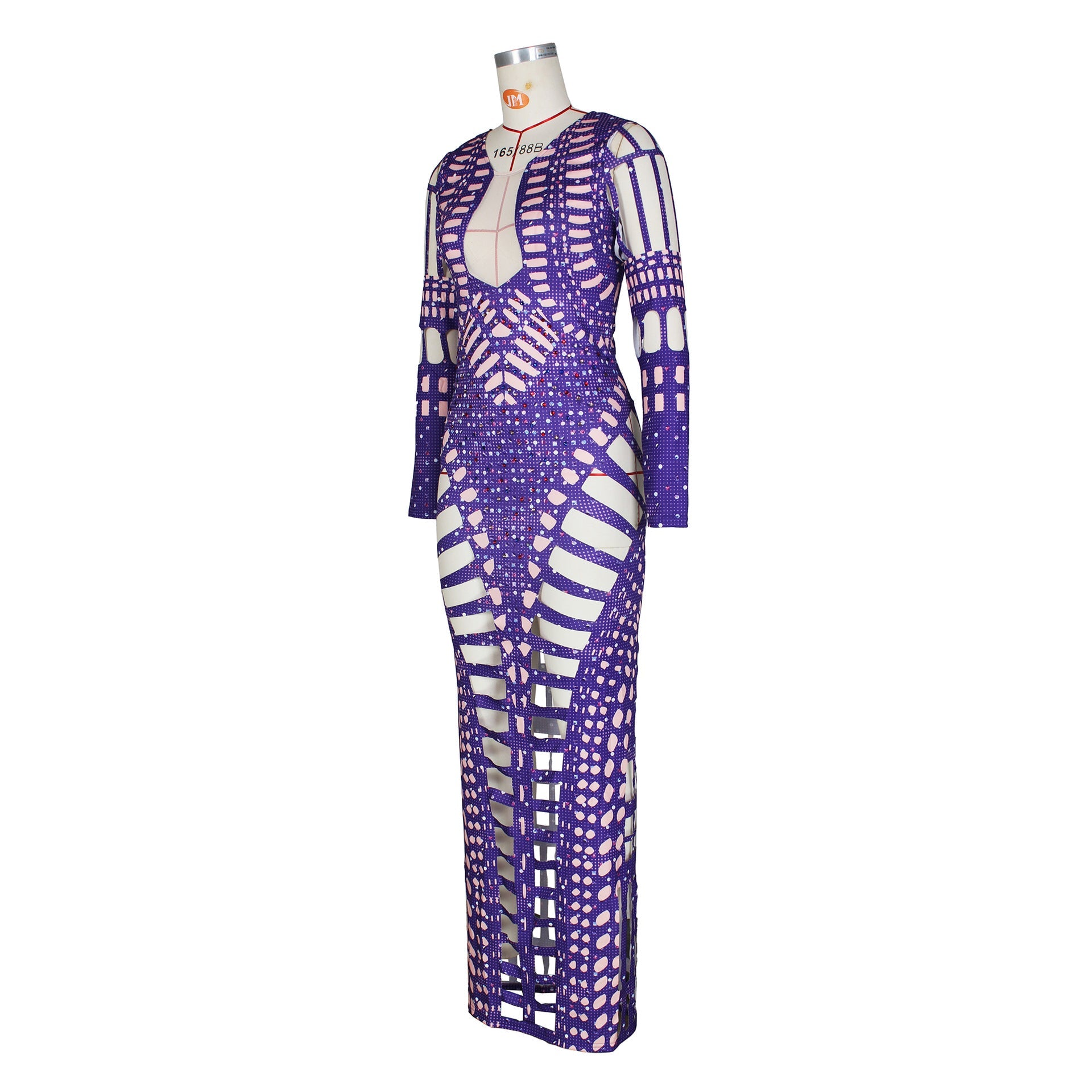 Ripped Skinny Sheath Dress Rhinestone Printed Dress