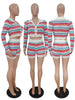 Lapel Cardigan Double-breasted Long Sleeve Striped Color Matching Knit Two-piece Suit