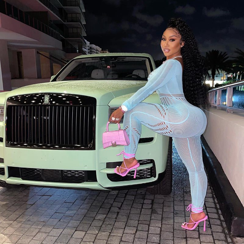 Long Sleeve Tight Cutout  Bodysuit Pants