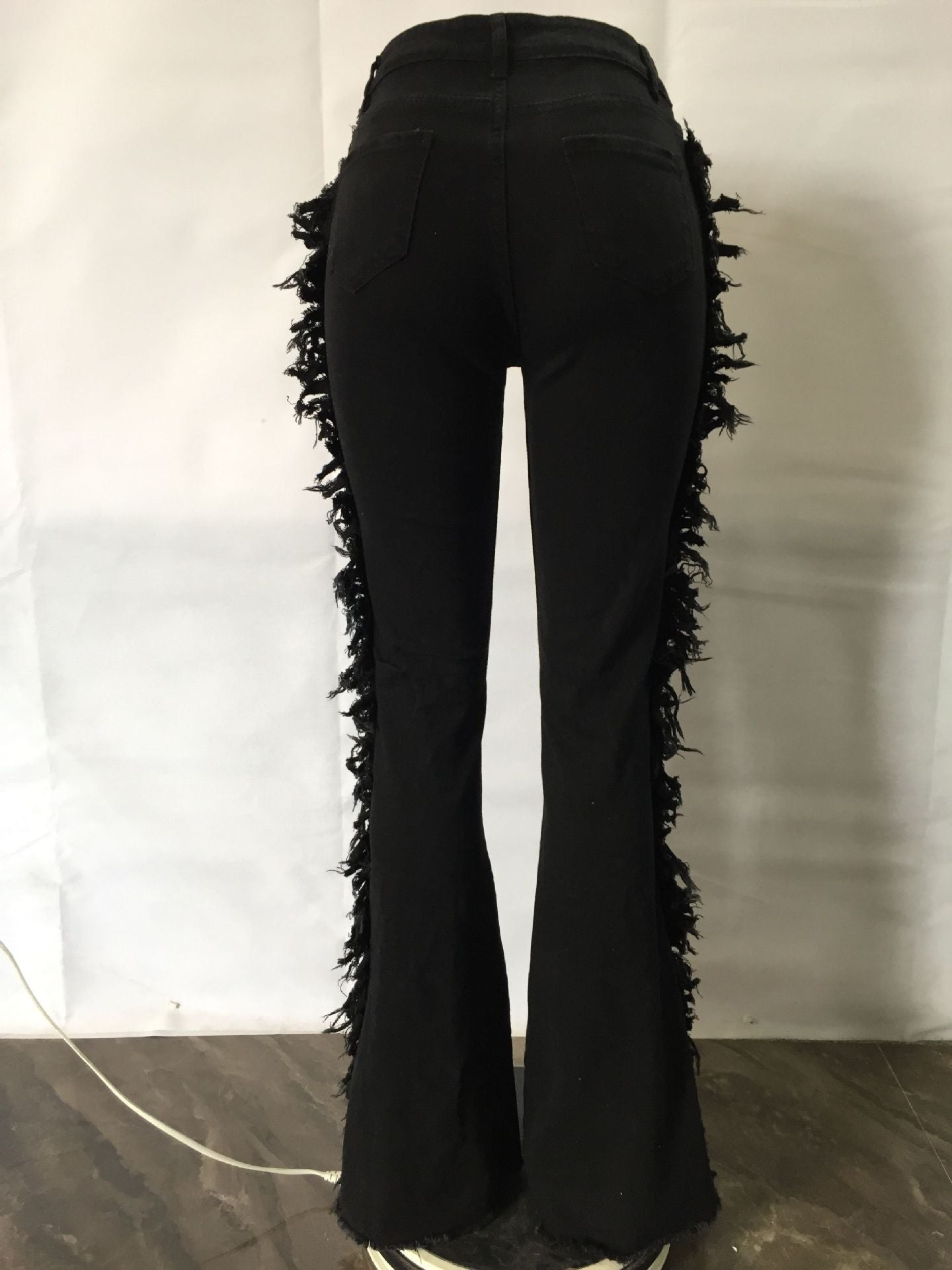 Eyelet String Tassel Straight Jeans