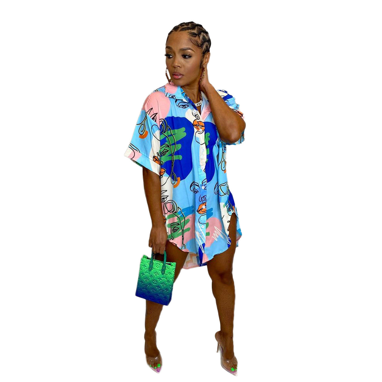 Face Abstract Shirt Dress