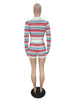 Lapel Cardigan Double-breasted Long Sleeve Striped Color Matching Knit Two-piece Suit