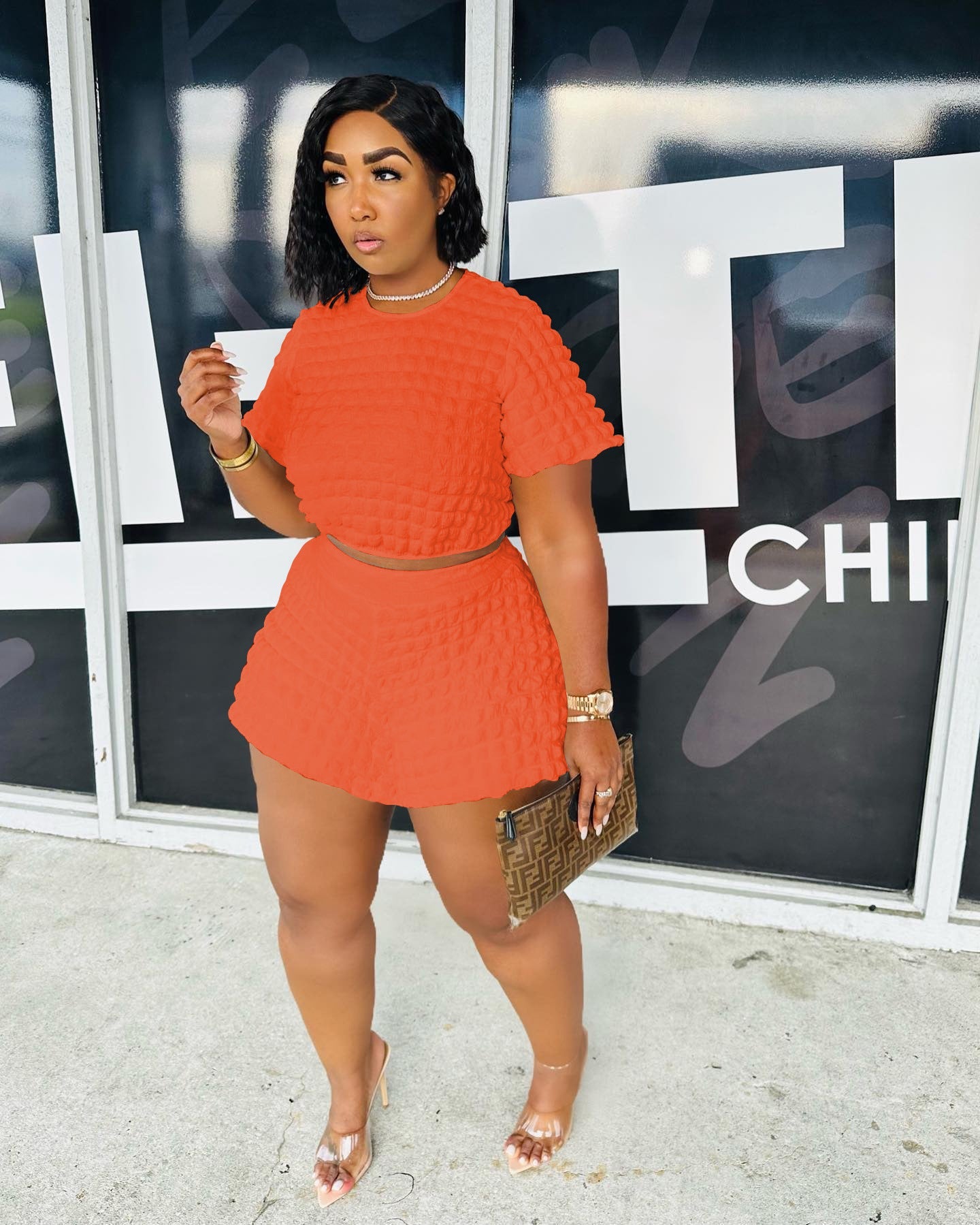 Popcorn Fabric Skirt Two-Piece Set