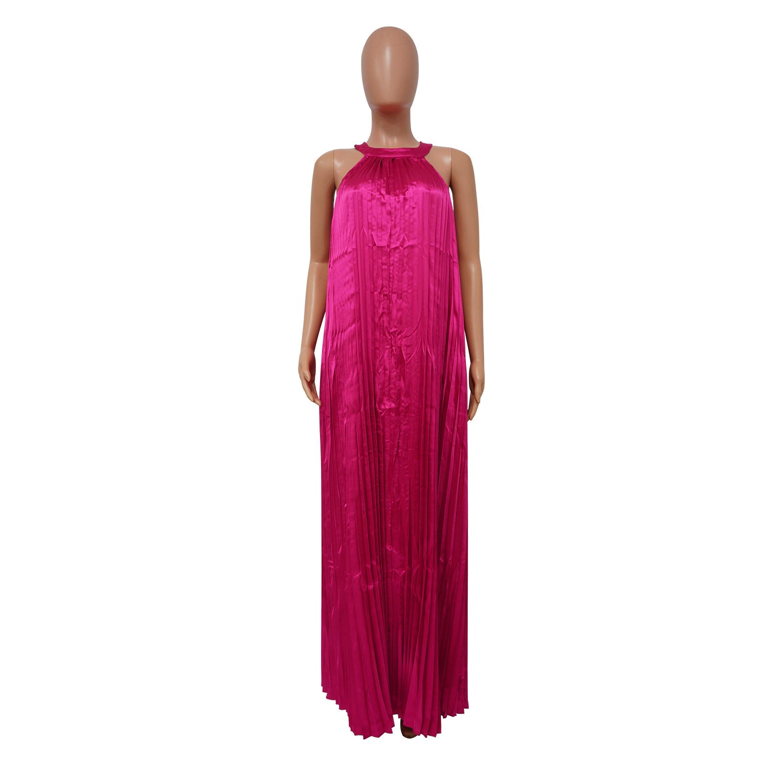 Sleeveless Off Shoulder Simulated Silk Pleated Large Swing Dress