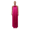 Sleeveless Off Shoulder Simulated Silk Pleated Large Swing Dress