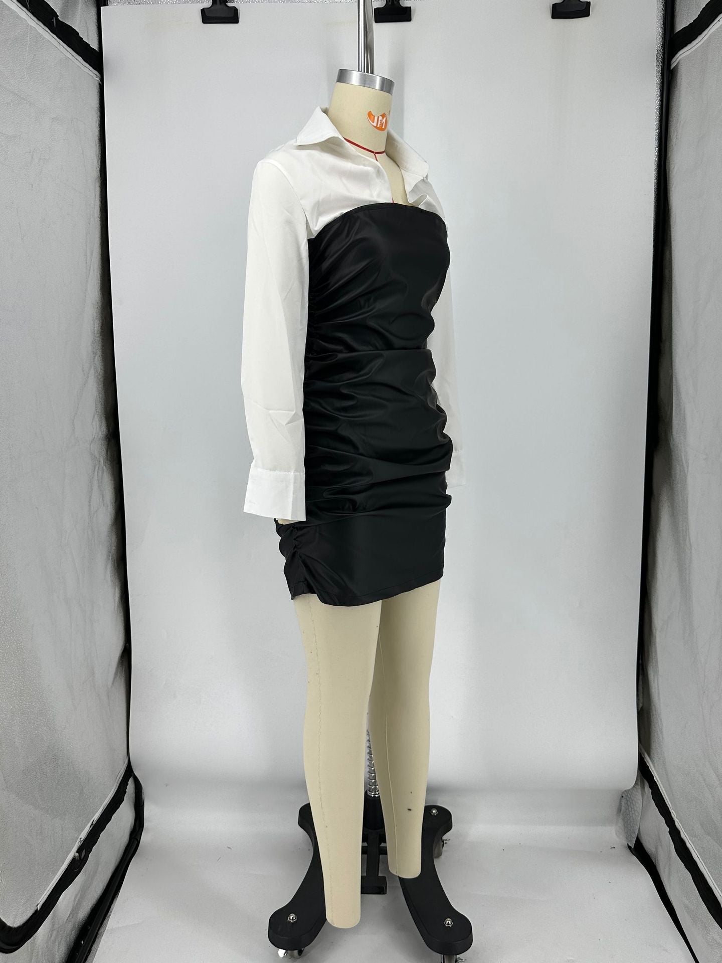 Shirt Stitching Leather Skirt Pleated Fake Two-piece Punk Dress