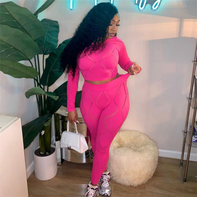 Sexy Cutout Ripped High Waist Tight Trousers 2PC Set