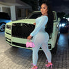 Long Sleeve Tight Cutout  Bodysuit Pants