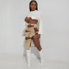 Camo Leaf Print Pocket Split Zip High Waist Skirt