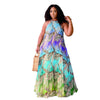 Pleated Strap Printing Exposed Back plus Size Swing dress