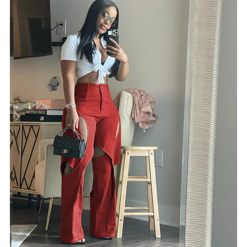 Cotton Fried Dough Twists hollow casual pants
