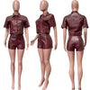 Tight Leather Coat Leather Shorts 2PC Set