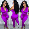 Deep V High Waist Glossy Jumpsuit