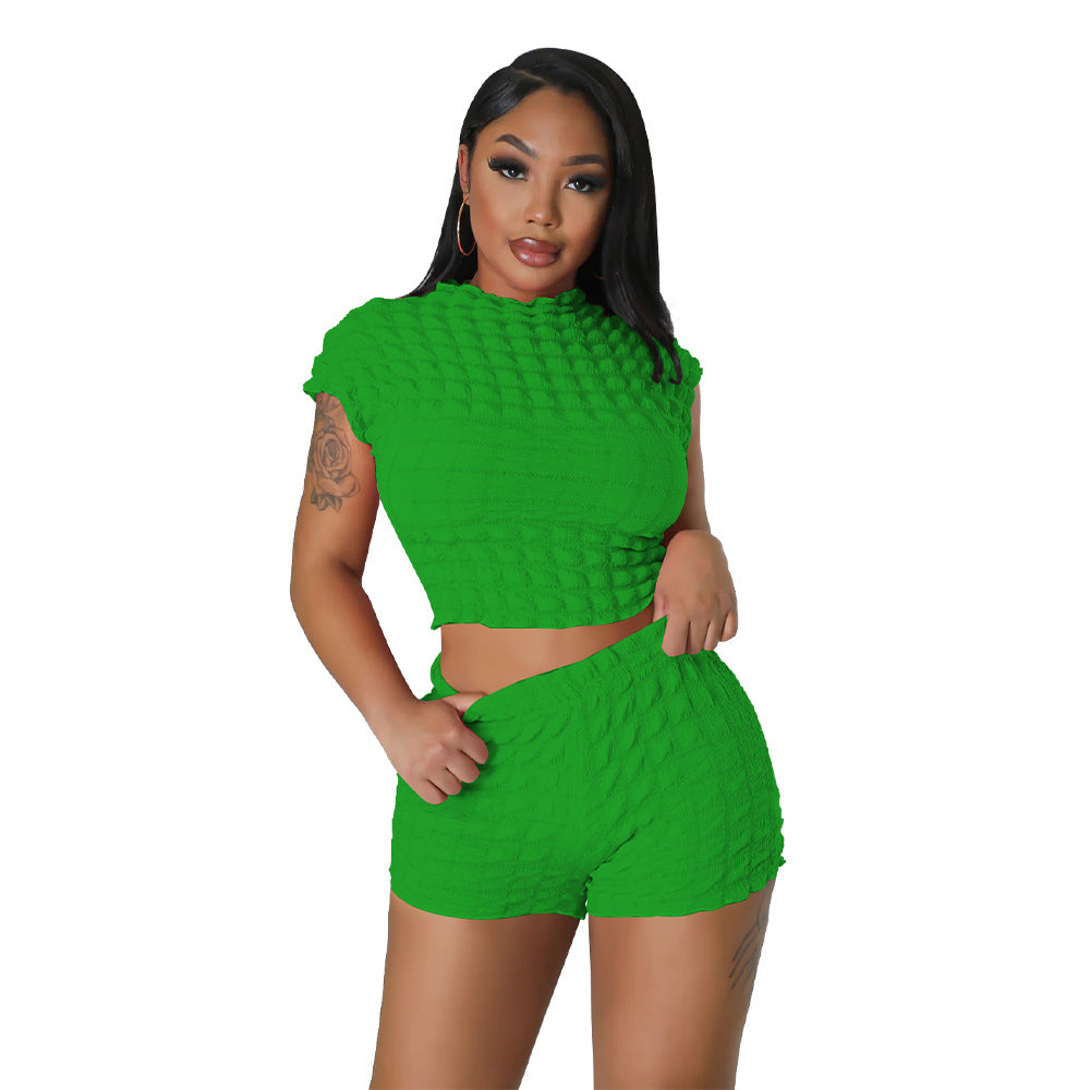 Cropped Shorts Popcorn Bubble Two-Piece Set