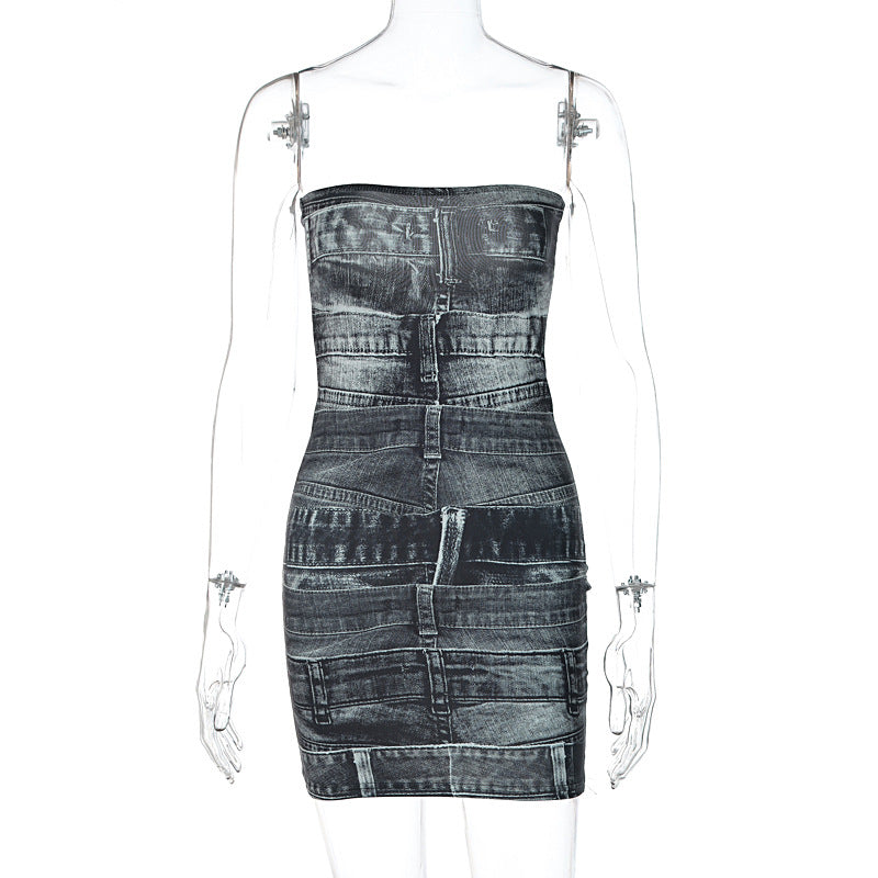 Printed Backless Top Sheath Dress