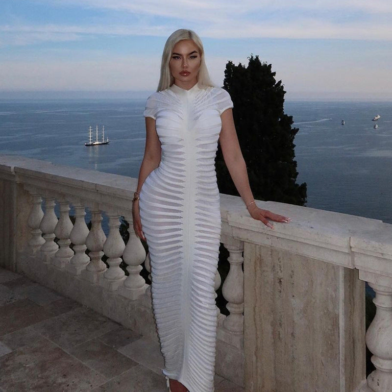Knitted High Neck High Waist Slim Fit Long Dress