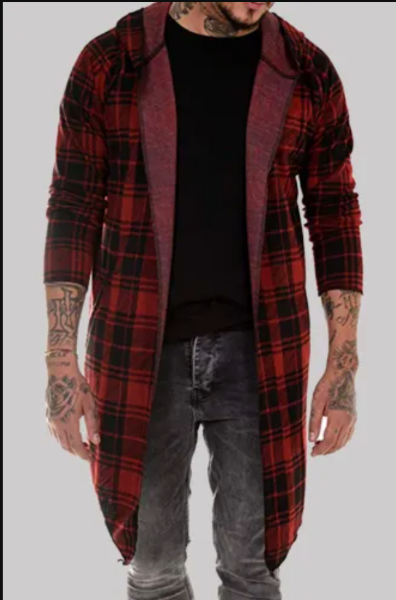 Men's Casual Plaid Split Joint Hoodie