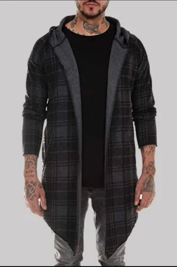 Men's Casual Plaid Split Joint Hoodie
