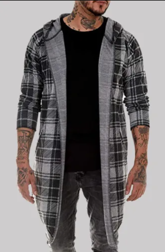 Men's Casual Plaid Split Joint Hoodie