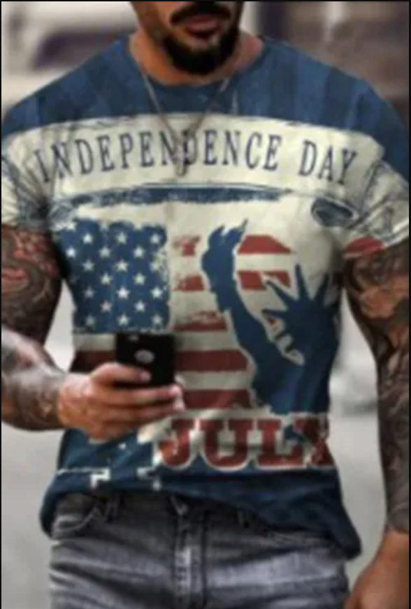 Men's Fashion Printed Blue Shirt