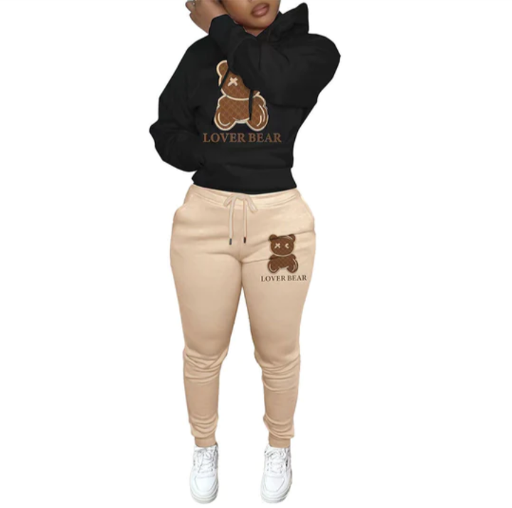 Hoodie Bear Pattern Casual Sweatsuit