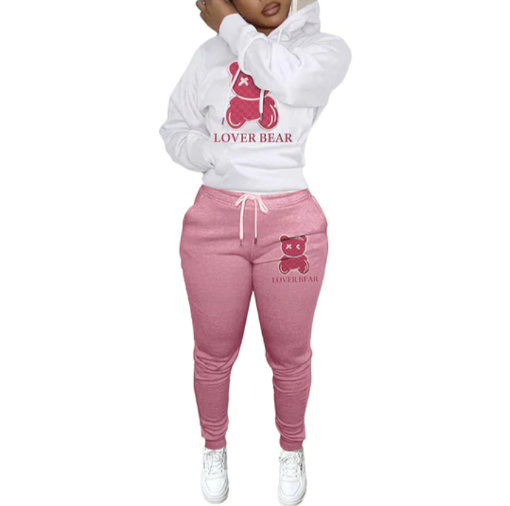 Hoodie Bear Pattern Casual Sweatsuit