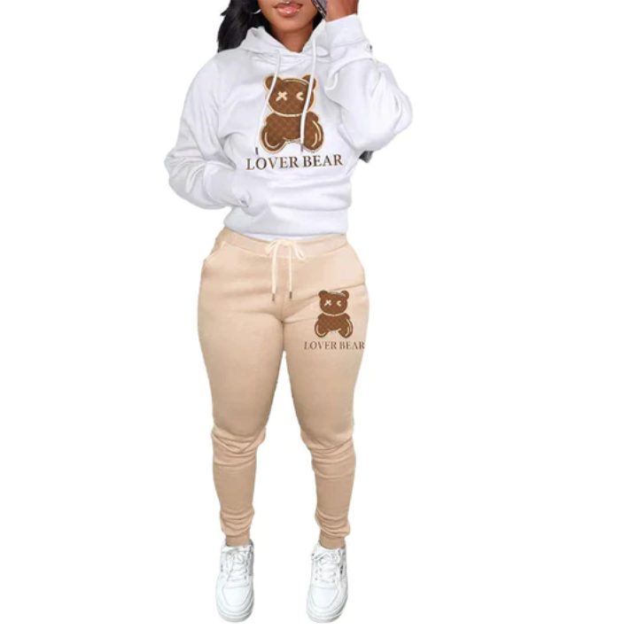Hoodie Bear Pattern Casual Sweatsuit