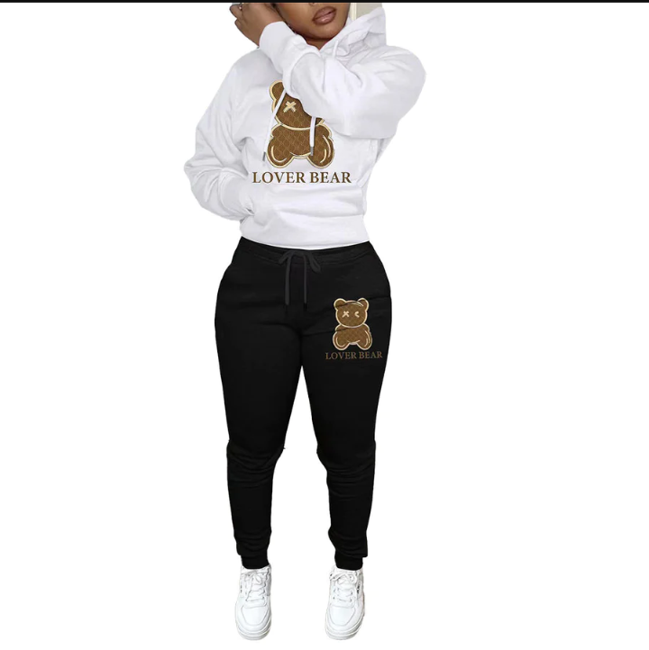 Hoodie Bear Pattern Casual Sweatsuit