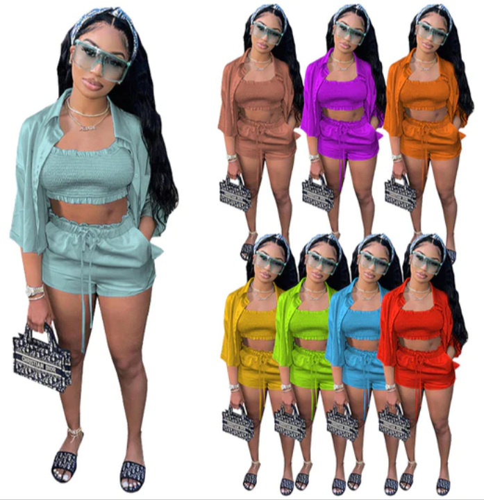 Wave Edge Elastic Wrinkle 3PC Set