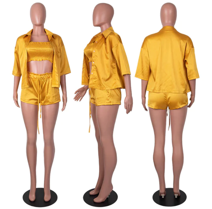 Wave Edge Elastic Wrinkle 3PC Set