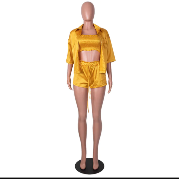 Wave Edge Elastic Wrinkle 3PC Set
