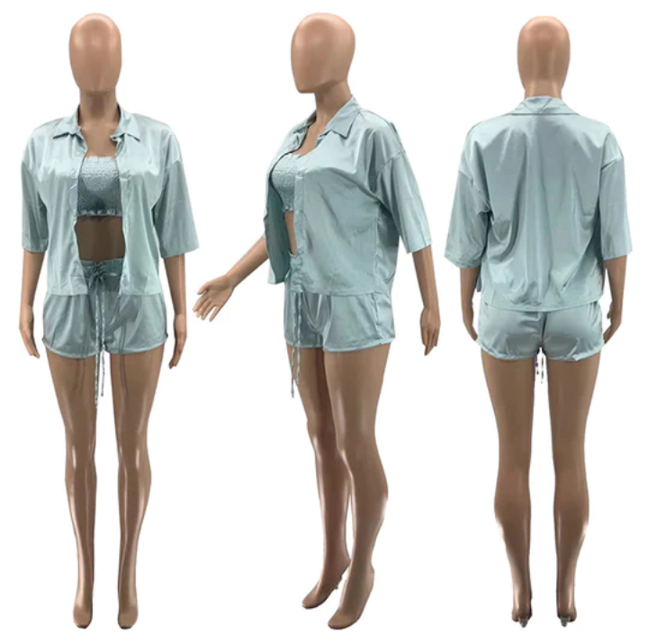 Wave Edge Elastic Wrinkle 3PC Set